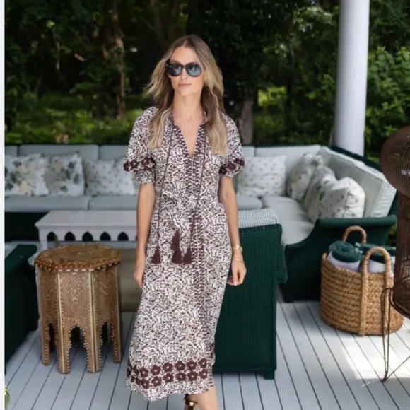 NWT Julia Amory Zoe Dress Midi Brown Floral Size Large L - Picture 1 of 6